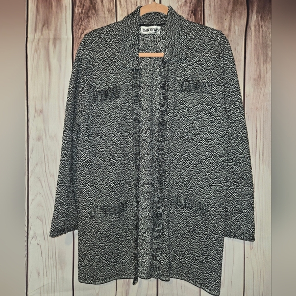 San Remo Black and White Collared Women's Cardigan Size Medium - Picture 1 of 8